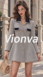 Vintage Braid-Trim Contrast-Collar Mini Dress