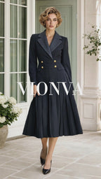 Retro Notched Collar Pleated Midi Dress