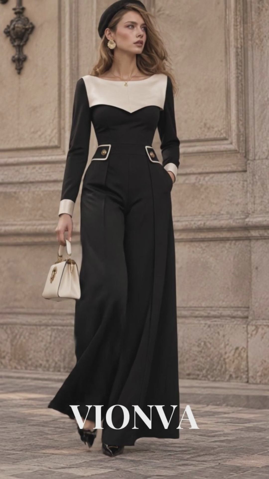 Vintage Color Block Paneled Wide Leg Jumpsuit