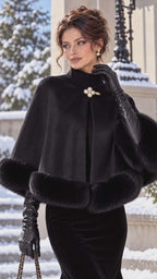 Retro Elegant Pearl Brooch Cape Coat
