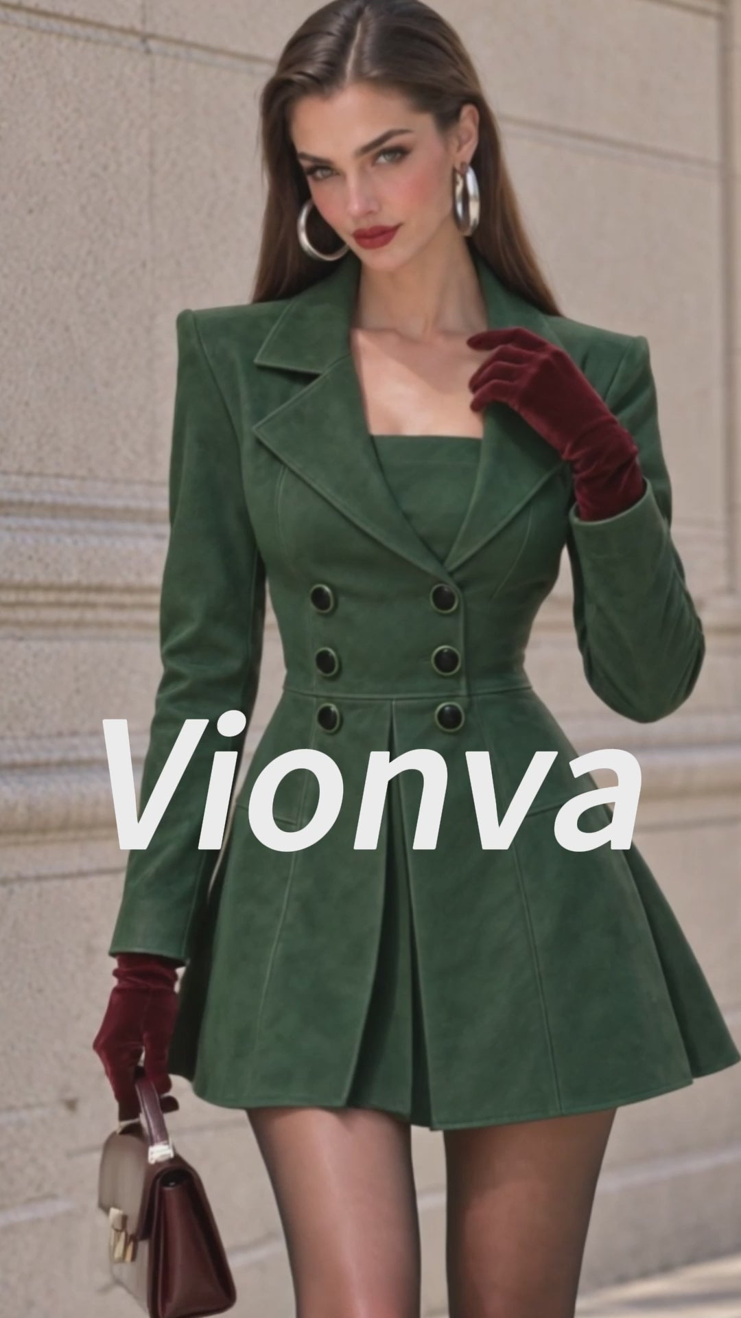 Vintage Green Double-Breasted Mini Dress