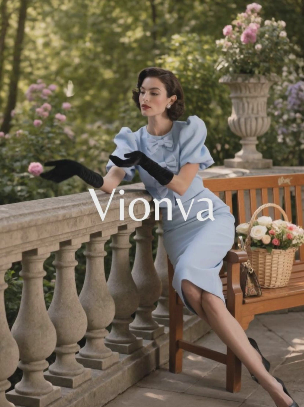 Vintage Puff‑Sleeve Pencil Bow‑Knot Buttons Skirt Set