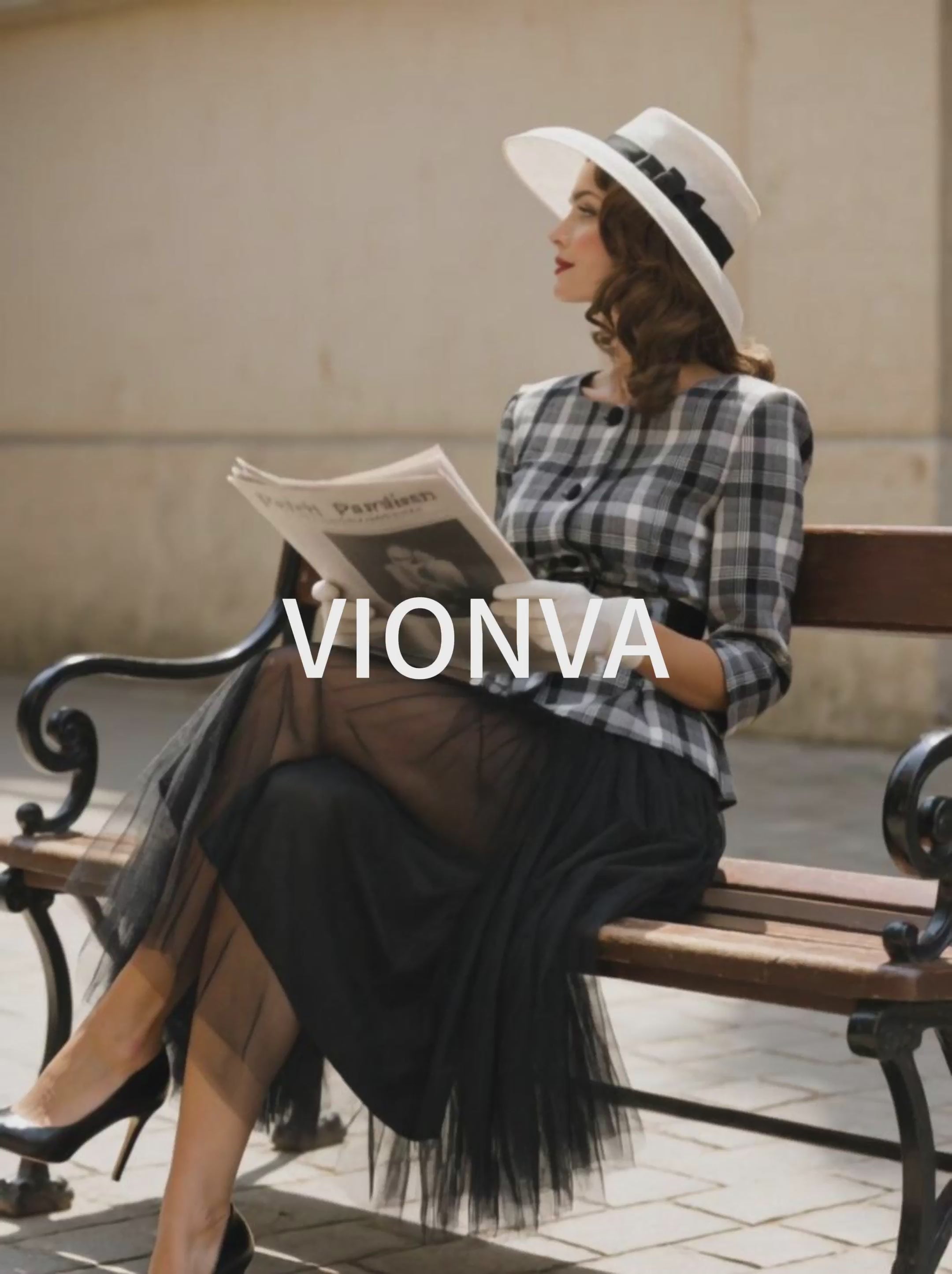 Vintage Plaid Peplum Jacket Tulle Midi Skirt Two‑Piece Set