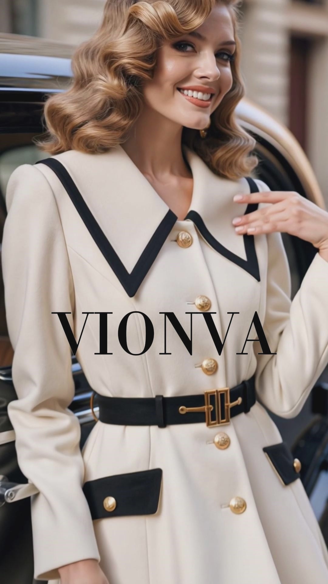 Vintage Contrast Collar Belted Midi Coat