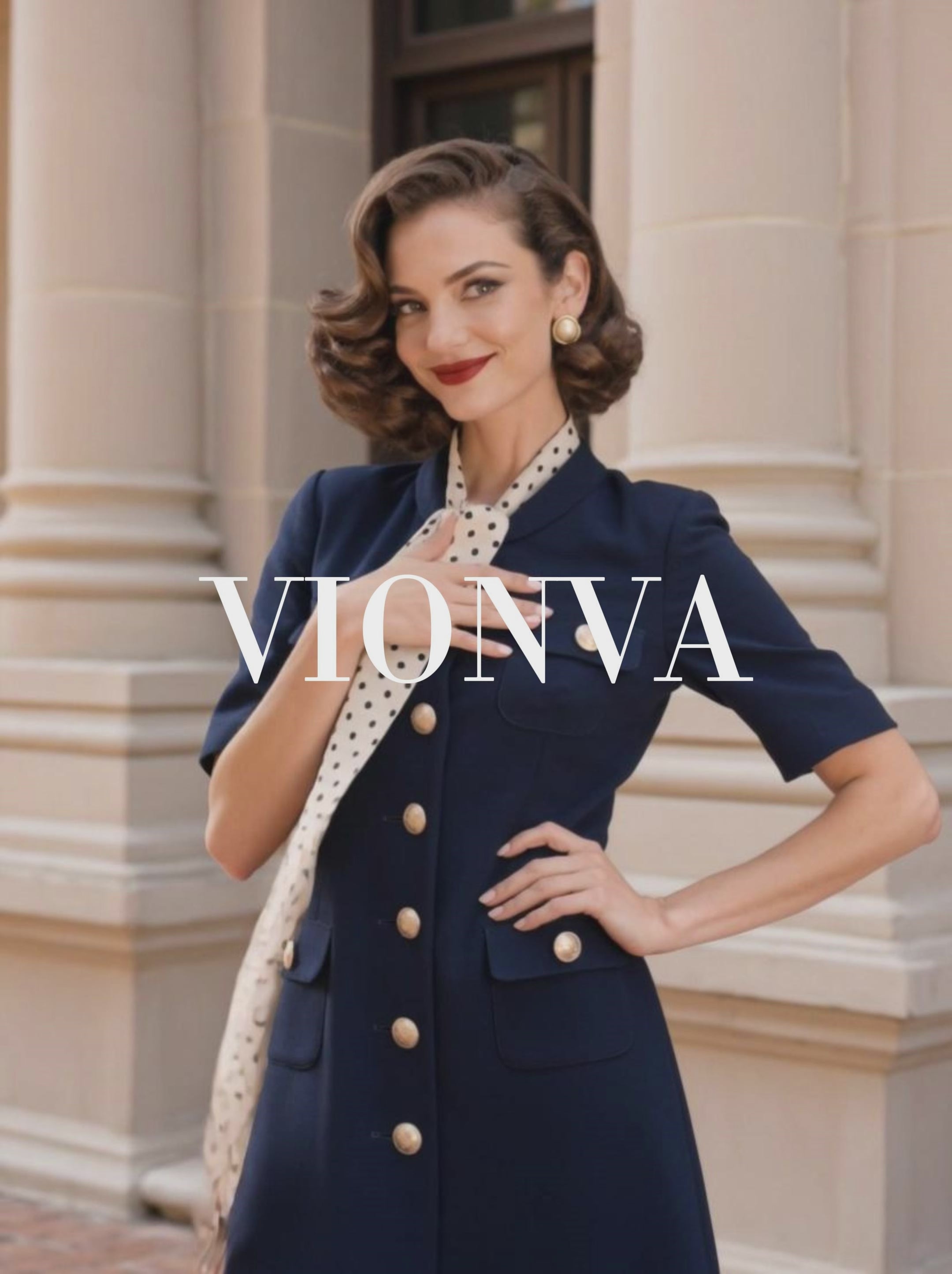 Vintage Tie Neck A-line Midi Dress