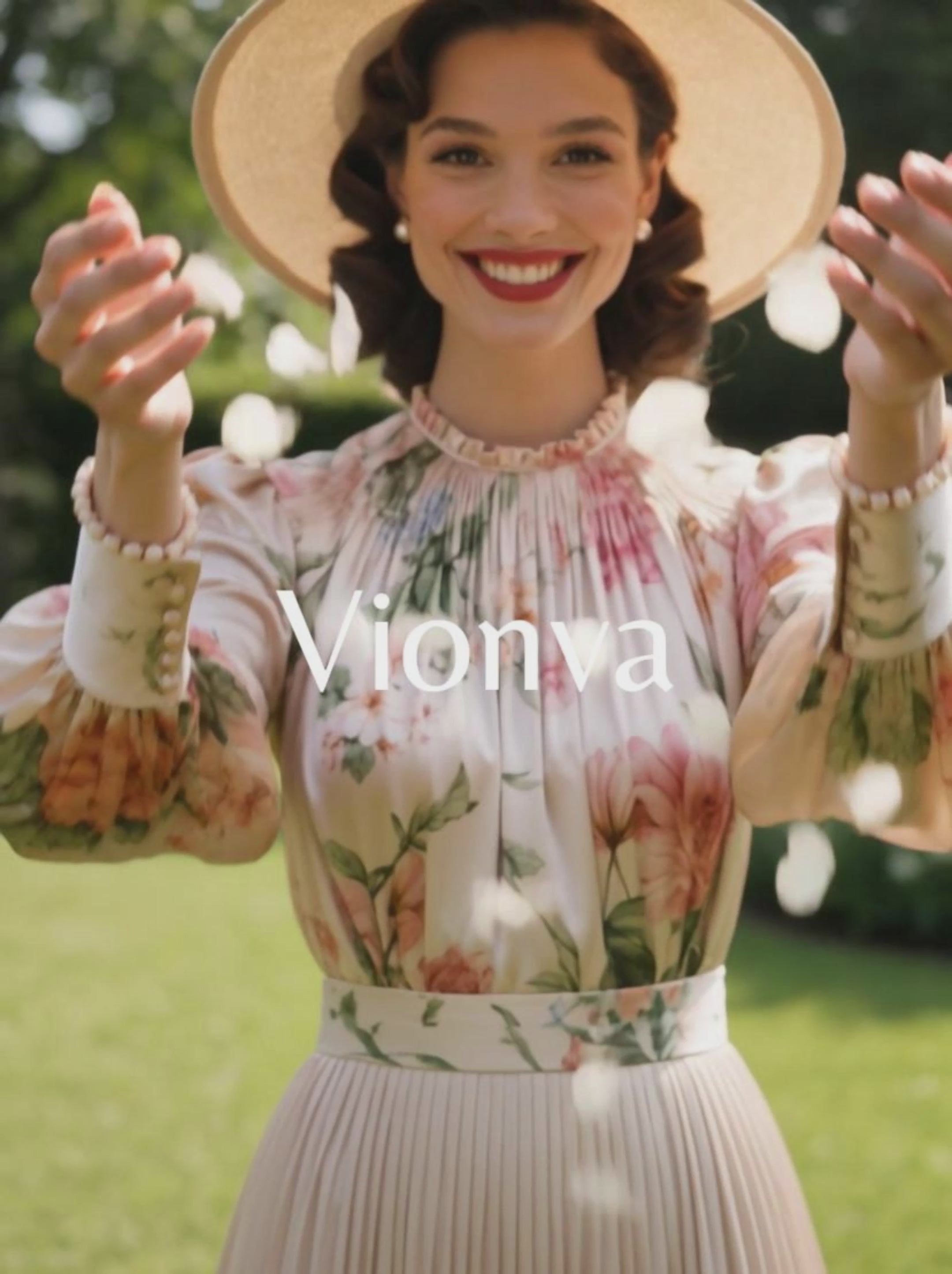 Vintage Floral Print Satin Skirt Two-Piece Set