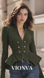 Vintage V-neck Waist-cinched Faux Suede Coat