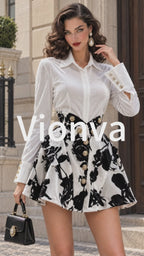 Vintage Floral-Print Pearl-Button Velvet Shirt Dress