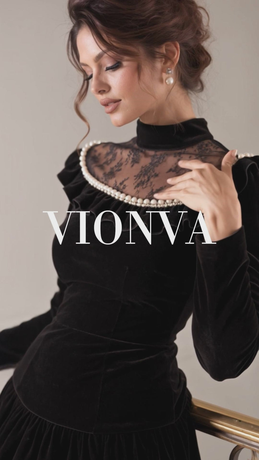 Retro Elegant Pearl Ruffle Velvet Party Dress